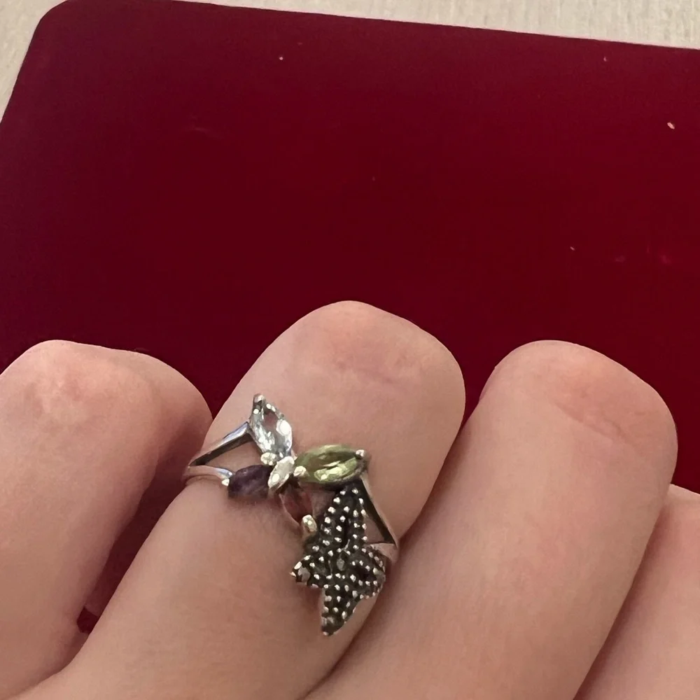 Vintage gemstone butterfly sterling silver ring